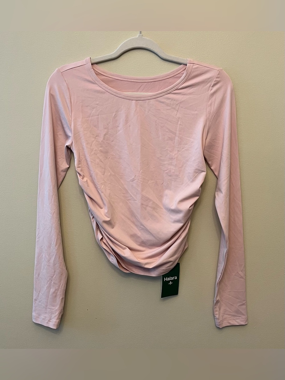NWT Halara Round Neck Long Sleeve Ruched Yoga Sports Top Women's Size Small Pink